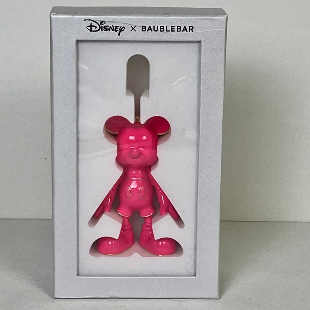 NEW Disney x Baublebar Pink Mickey Mouse bag charm+key holder w/gold tone accent